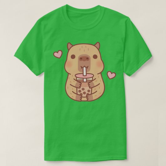 かわいい小さなキャピバラがバブルティーを大好き Tシャツ (デザイン正面)
