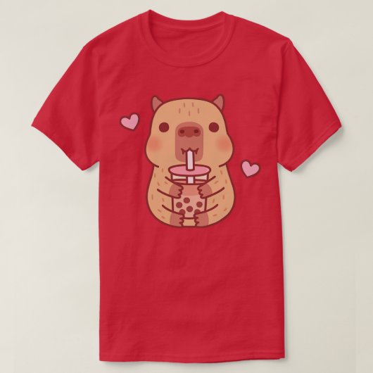 かわいい小さなキャピバラがバブルティーを大好き Tシャツ (デザイン正面)