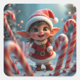 かわいい小さなキャンディーの杖小妖精や小人 スクエアシール