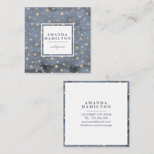 かわいい小さなキラキラ金ゴールド星花 スクエア名刺 (正面/裏面)