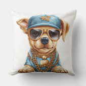 かわいい小さなギャングの子犬の服と帽子 クッション (正面)