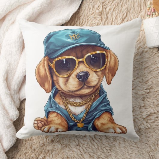 かわいい小さなギャングの子犬の服と帽子 クッション (ブランケット)