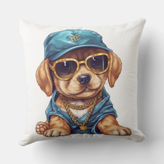 かわいい小さなギャングの子犬の服と帽子 クッション (裏面)