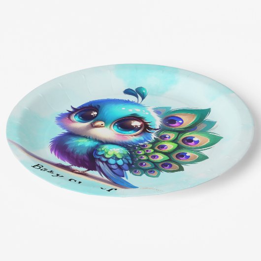 かわいい小さなクジャク赤ちゃんシャワー ペーパープレート (アングル)