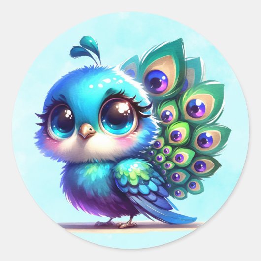 かわいい小さなクジャク赤ちゃんシャワー ラウンドシール (正面)