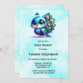 かわいい小さなクジャク赤ちゃんシャワー 招待状 (正面/裏面)