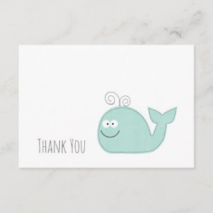 かわいい小さなクジラありがとうフラットカード/アクア サンキューカード