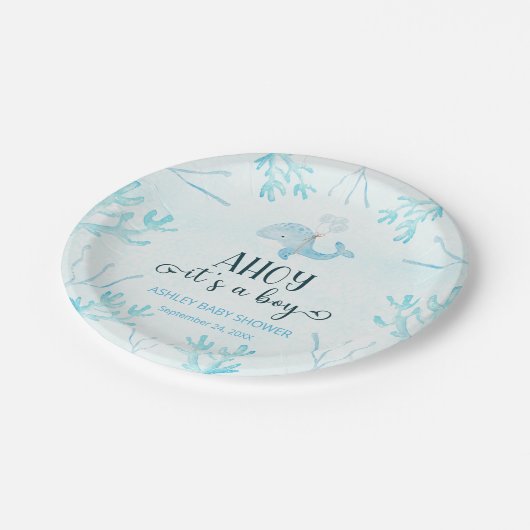 かわいい小さなクジラの赤ちゃんシャワー紙プレート ペーパープレート (アングル)