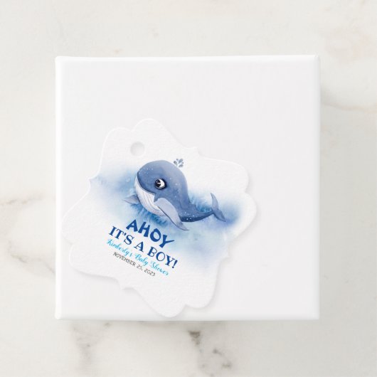 かわいい小さなクジラ水中テーマベビーシャワー フェイバータグ (インサイチュ)