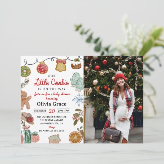 かわいい小さなクッキーのクリスマスベビーシャワー写真 招待状 (スタンド正面)