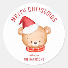 かわいい小さなクマのサンタハットクリスマス ラウンドシール