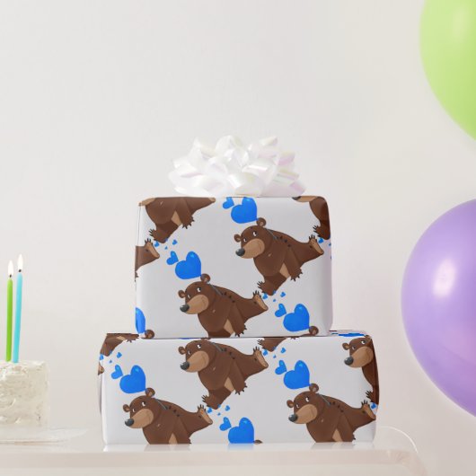 かわいい小さなクマの愛ハートバルーン動物おもしろい ラッピングペーパー (パーティーギフト)