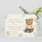 かわいい小さなクマ男の子の赤ちゃんシャワー 招待状 (スタンド正面)