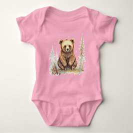 かわいい小さなクマ – 芸術的イラストレーションデザイン ベビーボディスーツ