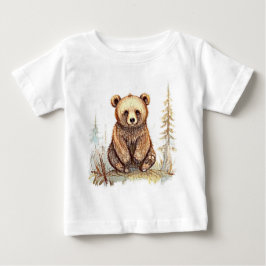 かわいい小さなクマ – 芸術的イラストレーションデザイン ベビーTシャツ