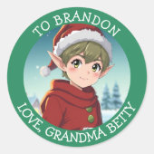 かわいい小さなクリスマスエルフ　送り先・送り主名入れ ラウンドシール (正面)