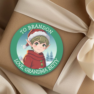 かわいい小さなクリスマスエルフ 送り先・送り主名入れ ラウンドシール
