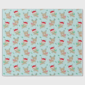 かわいい小さなクリスマストナカイを青に ラッピングペーパー (フラット)