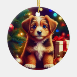 かわいい小さなクリスマスパピー セラミックオーナメント