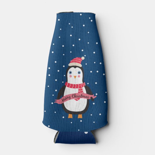 かわいい小さなクリスマスペンギン「メリークリスマス」 ボトルクーラー (正面)