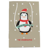 かわいい小さなクリスマスペンギン「メリークリスマス」 ミディアムペーパーバッグ (正面)