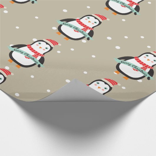 かわいい小さなクリスマスペンギン「メリークリスマス」 ラッピングペーパー (角)