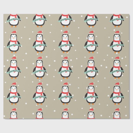 かわいい小さなクリスマスペンギン「メリークリスマス」 ラッピングペーパー (フラット)