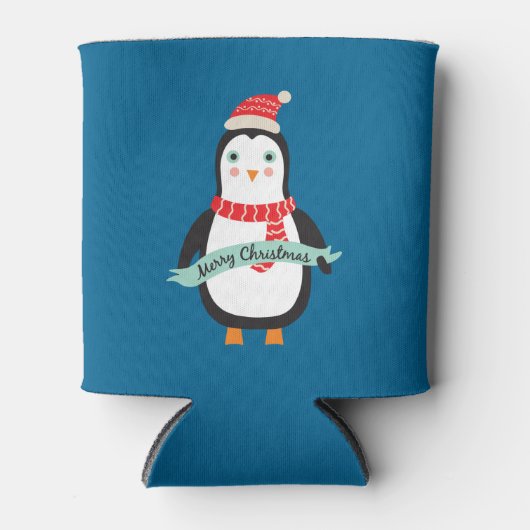 かわいい小さなクリスマスペンギン「メリークリスマス」 缶クーラー (正面)