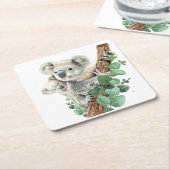 かわいい小さなコアラ熊オーストラリアの動物アート スクエアペーパーコースター (アングル)