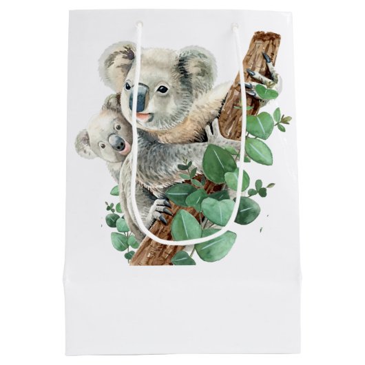 かわいい小さなコアラ熊オーストラリアの動物アート ミディアムペーパーバッグ (裏面)