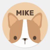 かわいい小さなコルギパーソナライズされた犬 ラウンドシール (正面)