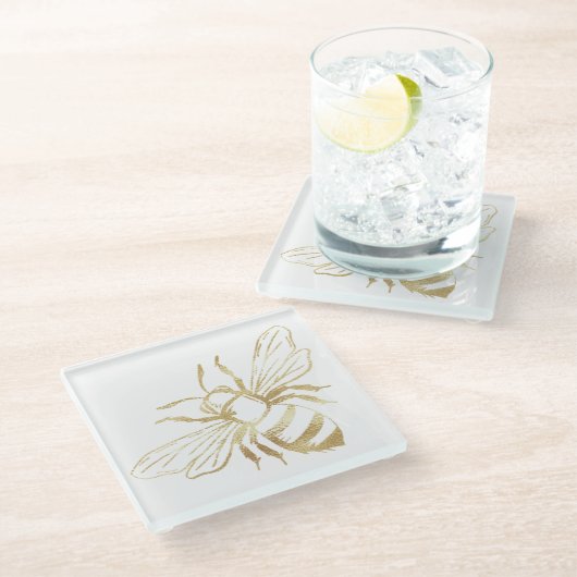 かわいい小さなゴールデンビーガラスコースター ガラスコースター (アングル)