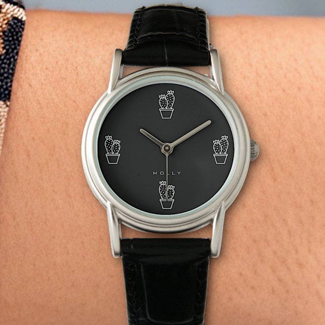 かわいい小さなサボテンシンプルズプレーンブラックミニマリスト 腕時計 (クリエイターアップロード済み)