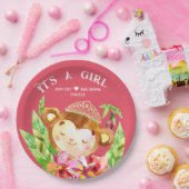 かわいい小さなサルその女の子トロピックピンク ペーパープレート (パーティー)