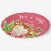 かわいい小さなサルその女の子トロピックピンク ペーパープレート (アングル)