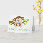 かわいい小さなサルの少年の挨拶状 カード (黄色い花)
