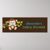 かわいい小さなサル男の子の赤ちゃんシャワーのバナー ポスター (正面)