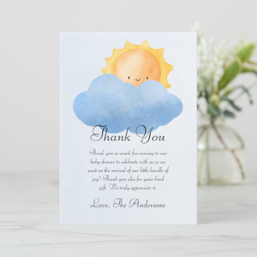 かわいい小さなサンシャインベビーシャワー サンキューカード (スタンド正面)