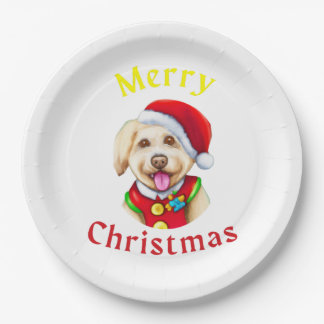 かわいい小さなサンタパップハッピークリスマス ペーパープレート