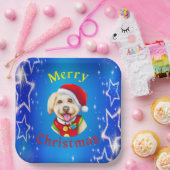 かわいい小さなサンタパップハッピークリスマス ペーパープレート (パーティー)