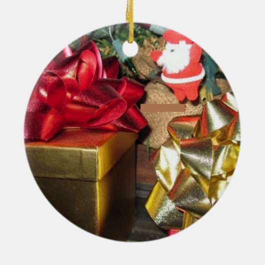 かわいい小さなサンタ&ギフトクリスマスオーナメント セラミックオーナメント (裏面)