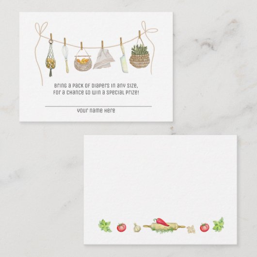 かわいい小さなシェフ赤ちゃんシャワーおむつラッフルカード エンクロージャーカード (正面/裏面)