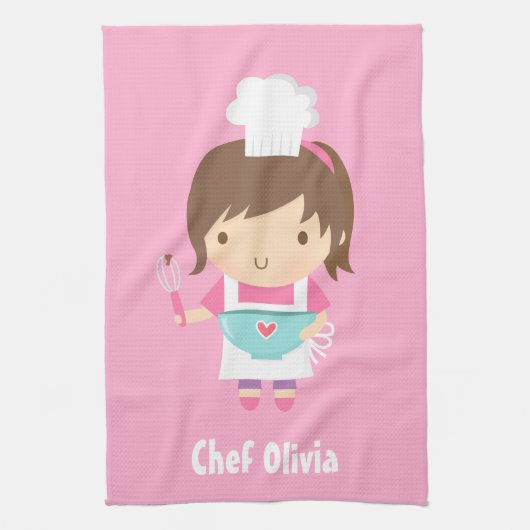 かわいい小さなシェフ·ベーカー·ガールパーソナライズされたさん キッチンタオル (縦)