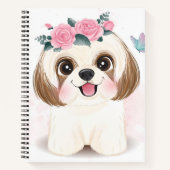 かわいい小さなシーズー（犬）ズとフローライラストレーション ノートブック (正面)