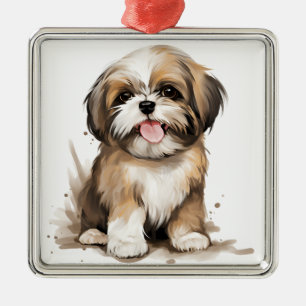 かわいい小さなシーズー（犬）TZU子犬 メタルオーナメント