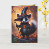 かわいい小さなスカンクウィッチ、ハッピーハローウィン カード (黄色い花)
