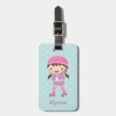 かわいい小さなスケーターパーソナライズされた女の子 ラゲッジタグ (正面縦)