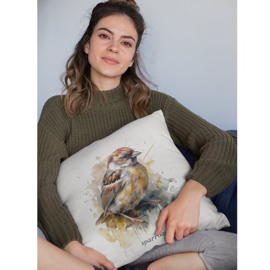 かわいい小さなスズメの水色，カスタマイズ可能 クッション