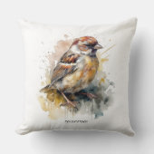 かわいい小さなスズメの水色，カスタマイズ可能 クッション (正面)