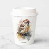 かわいい小さなスズメの水色，カスタマイズ可能 紙コップ (正面)